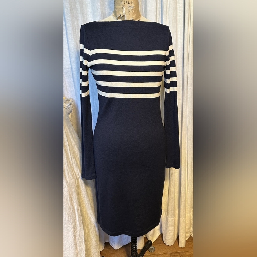 Ralph LAUREN Navy and White Striped Wool Dress M